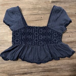 American Eagle Dark Blue Patterned Blouse